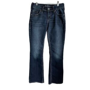 Silver Jeans Suki Surplus Bootcut Jeans Sz 26 Flap Pockets Dark Wash Festival